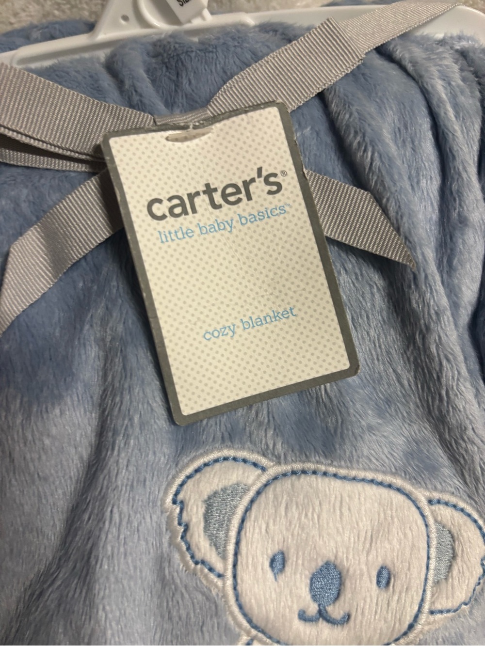 Carter's Light Blue Plush Baby Blanket with Embroidered Koala